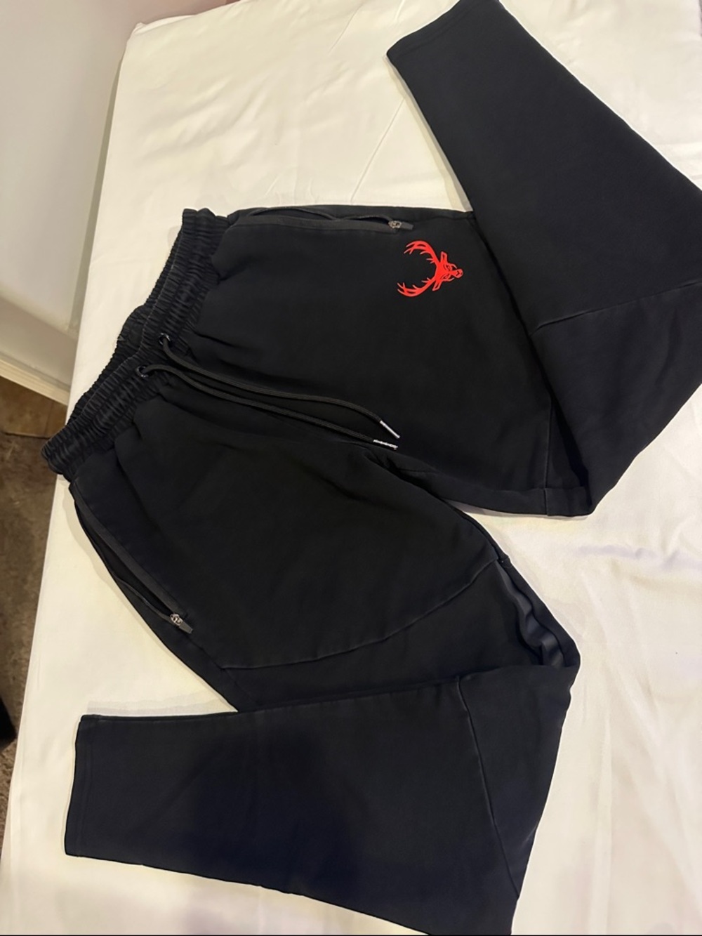 Black Men's Jogger Sweatpants with Red Deer Logo